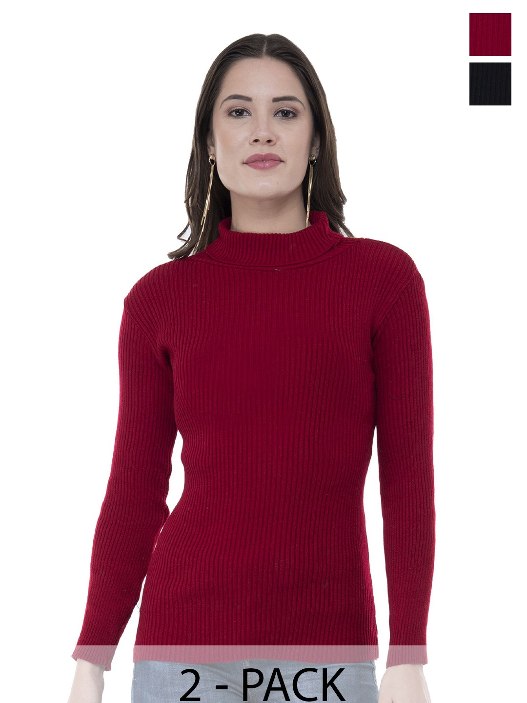 

IndiWeaves Women Pack of 2 Woollen Pullover Sweaters, Black