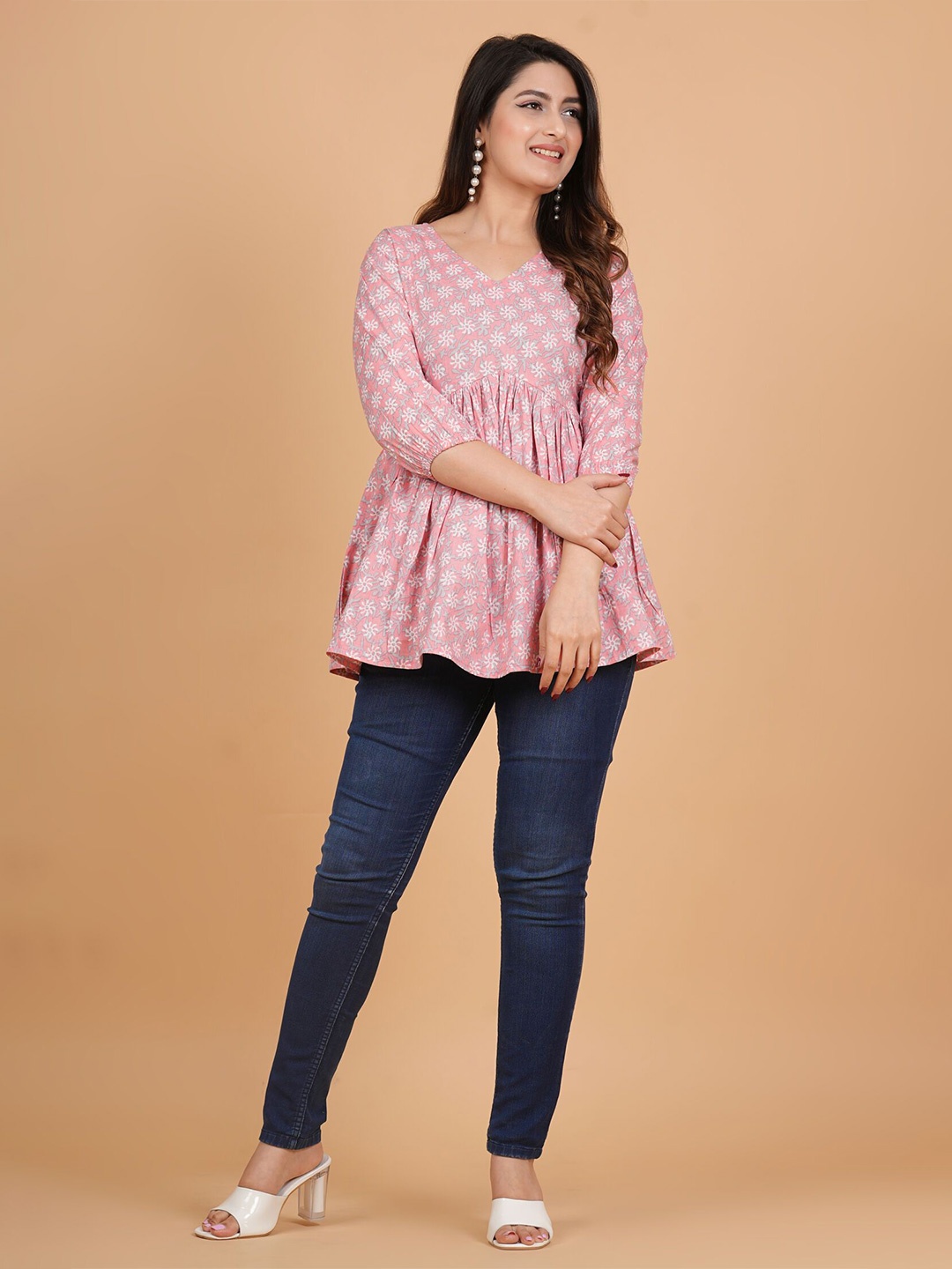 

SITA FASHION HUB Women Floral Printed Pure Cotton Anarkali Kurti, Pink