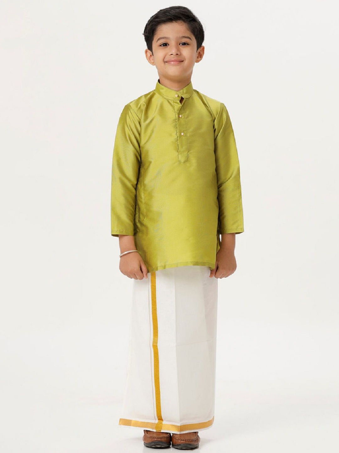 

Ramraj Boys Long Sleeves Kurta with Jari Dhoti Combo, Green