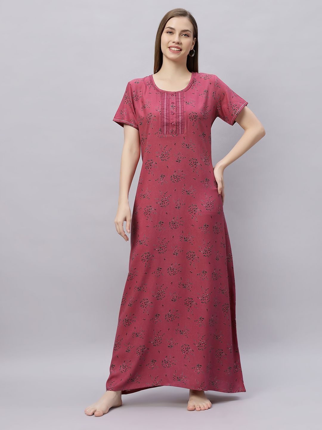 

QUIRA Women Printed Maxi Nightdress, Peach