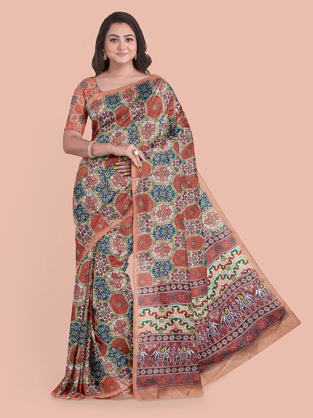 

Avyay Creation Ethnic Motifs Printed Silk Crepe Saree, Peach