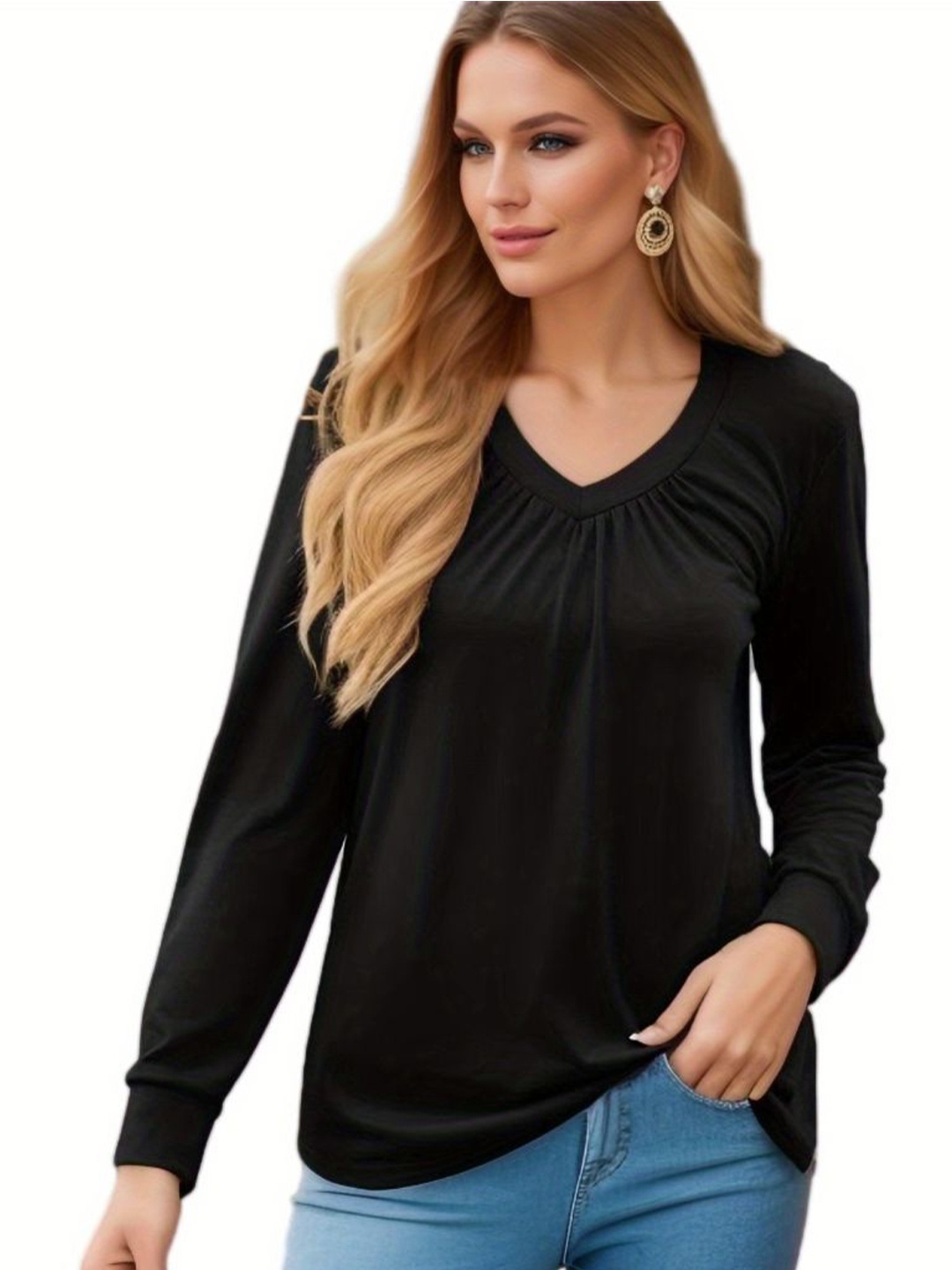 

StyleCast Women Long Sleeves Cotton Top, Black