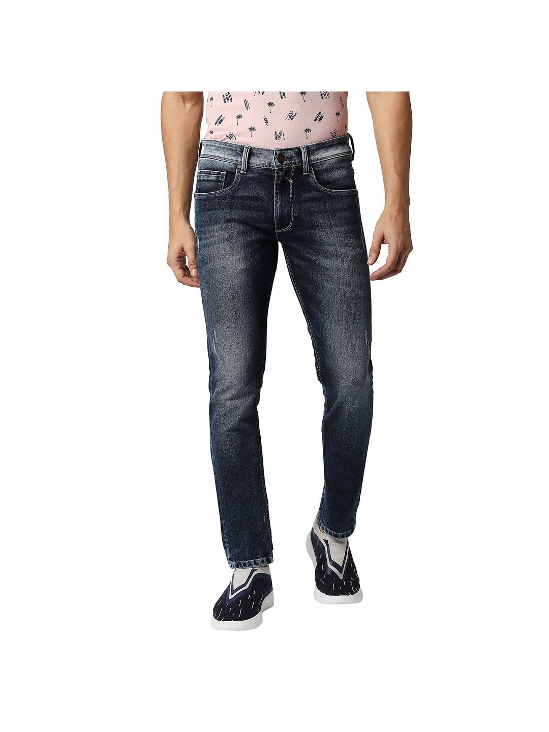 

Basics Men Blade Low-Rise Light Fade Regular Fit Jeans, Navy blue