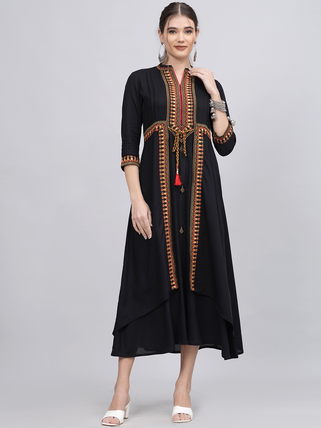

NYPA Embroidered A-Line Midi Dress, Black