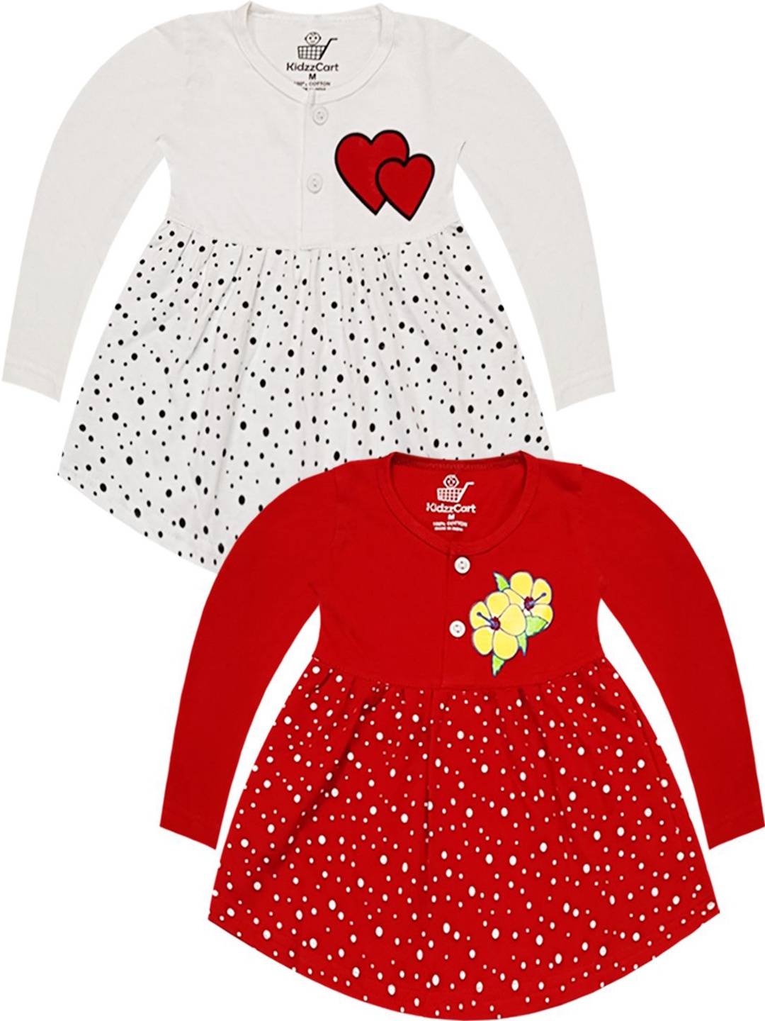 

KidzzCart Girls Pack Of 2 Printed Fit & Flare Cotton Dress, White