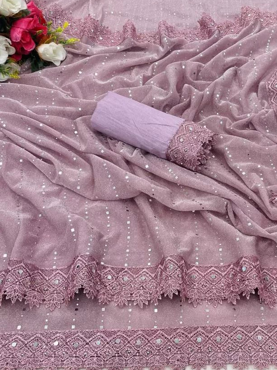 

SAADHVI Embellished Mirror Work Saree, Pink