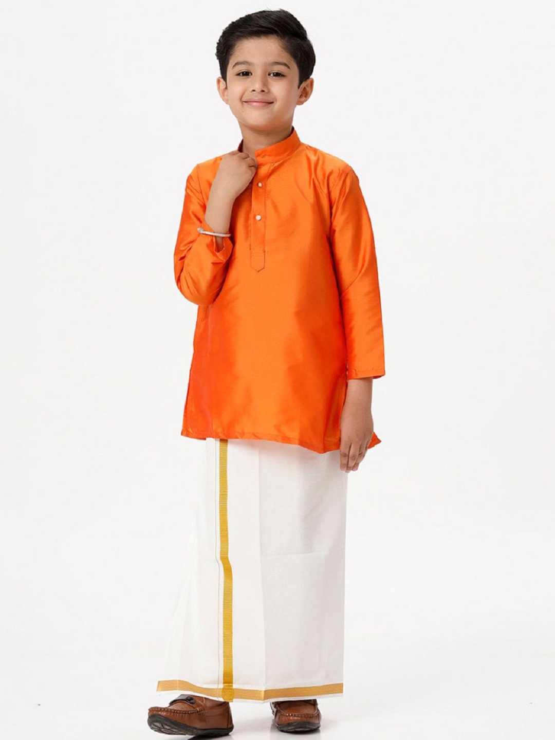 

Ramraj Boys Long Sleeves Kurta with Jari Dhoti Combo, Orange