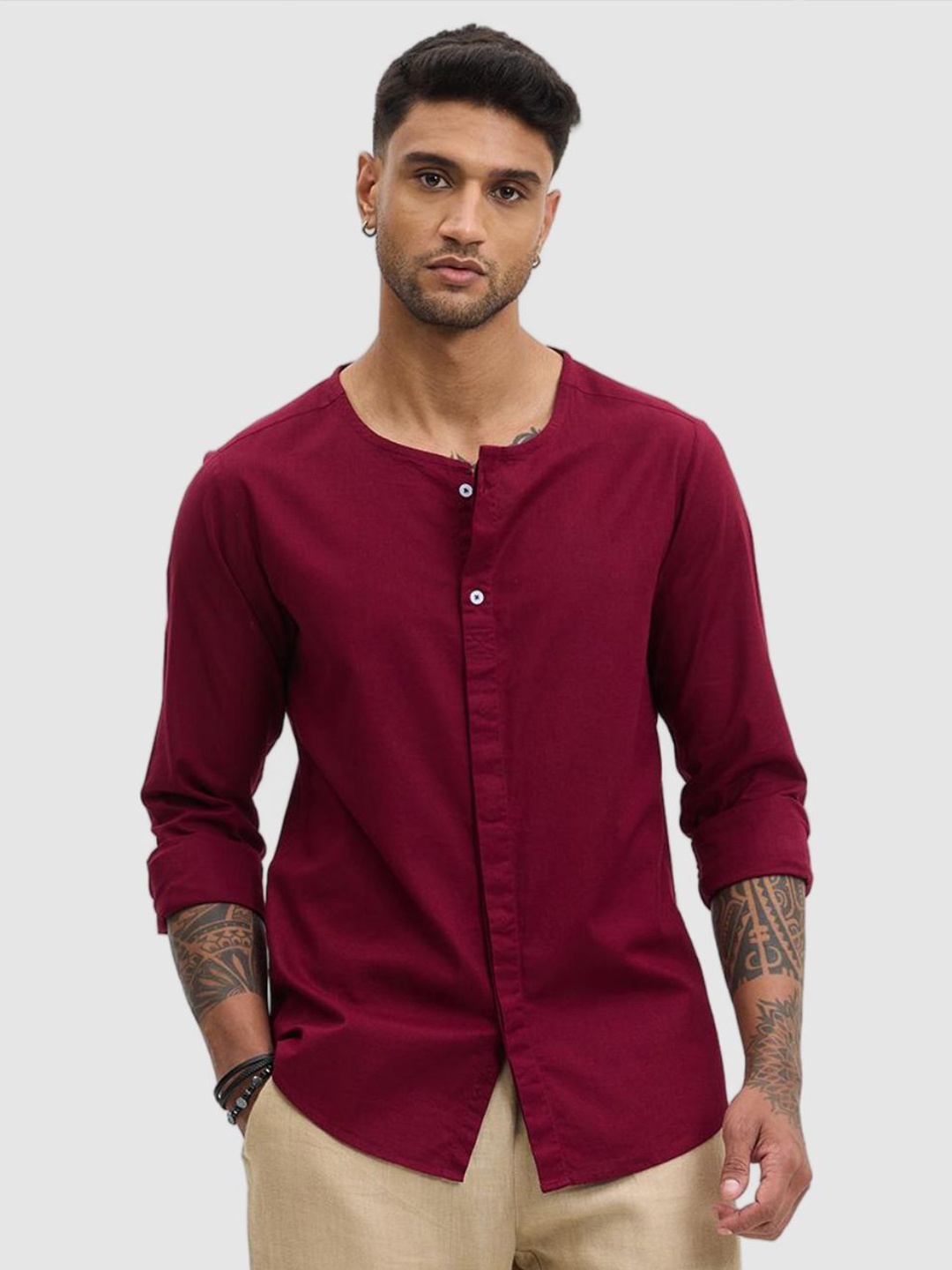 

Snitch Men Smart Slim Fit Solid Pure Cotton Casual Shirt, Fuchsia