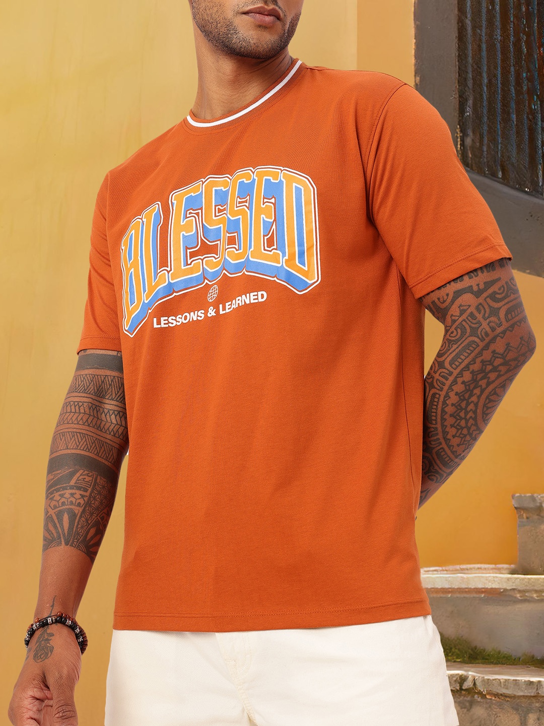 

Kook N Keech Edgy Vibe Printed Relaxed Fit T-shirt, Rust