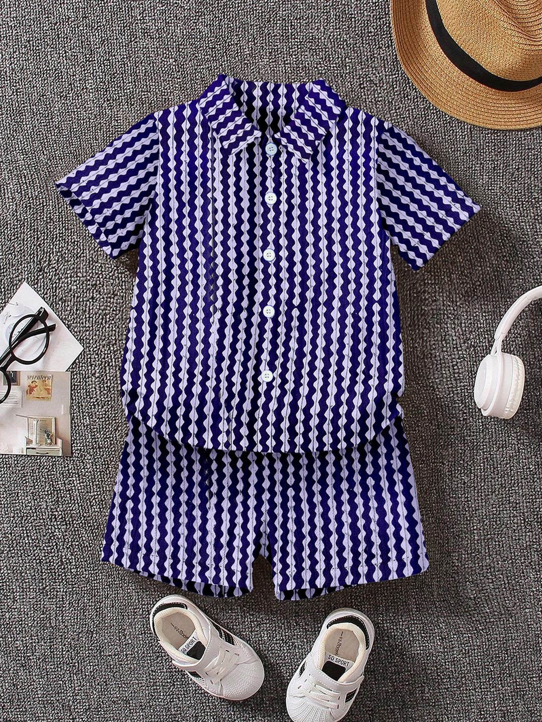 

OMPAX Boys Printed Cotton Shirt With Shorts, Blue