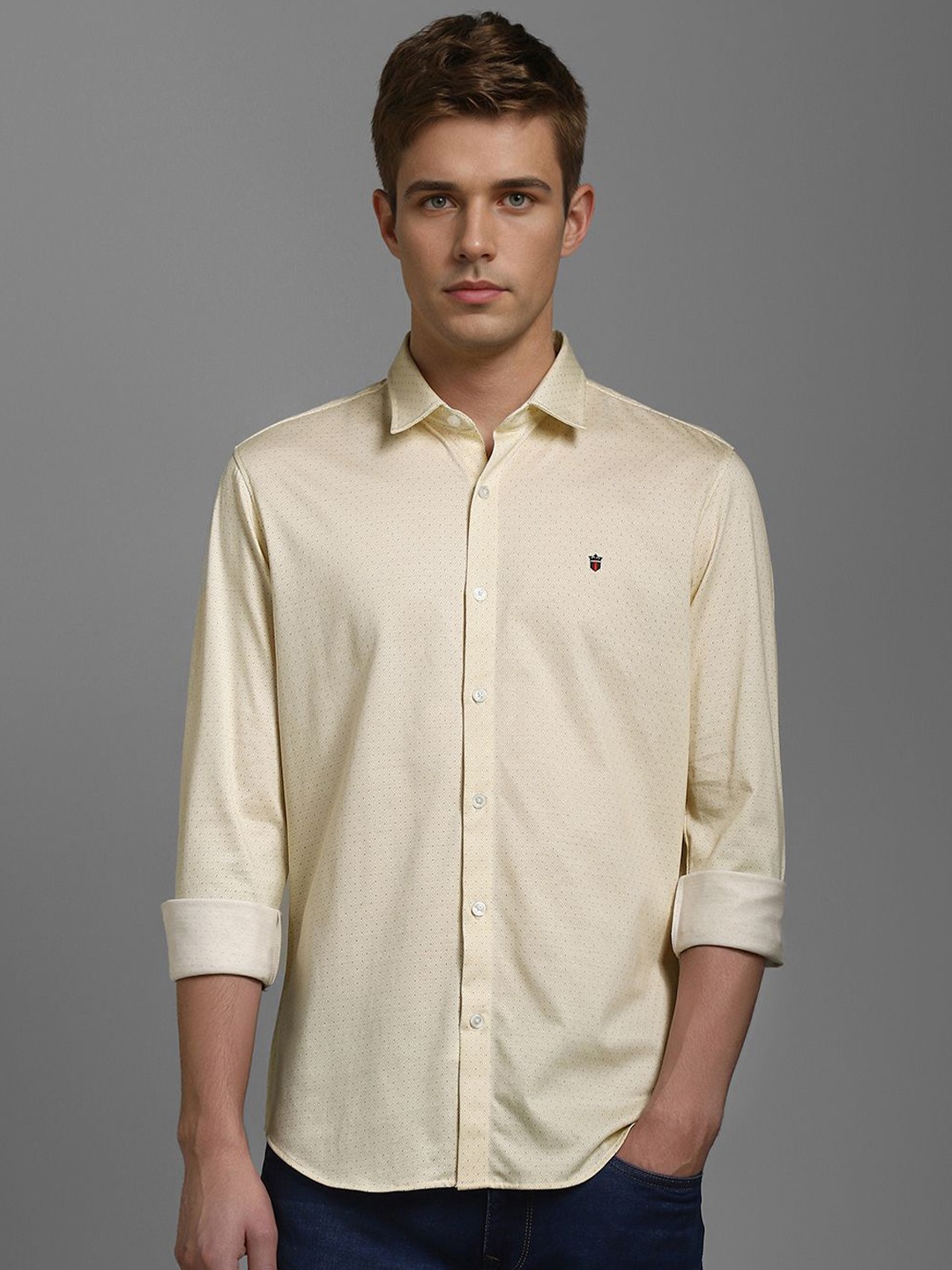 

Louis Philippe Sport Men Smart Geometric Printed Cotton Casual Shirt, Cream