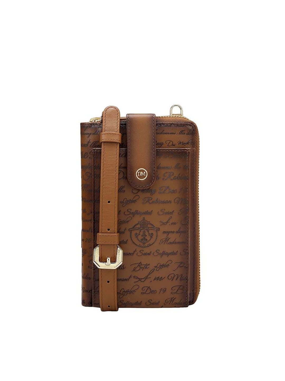 

Da Milano Unisex Typography Printed Leather Two Fold Wallet, Brown