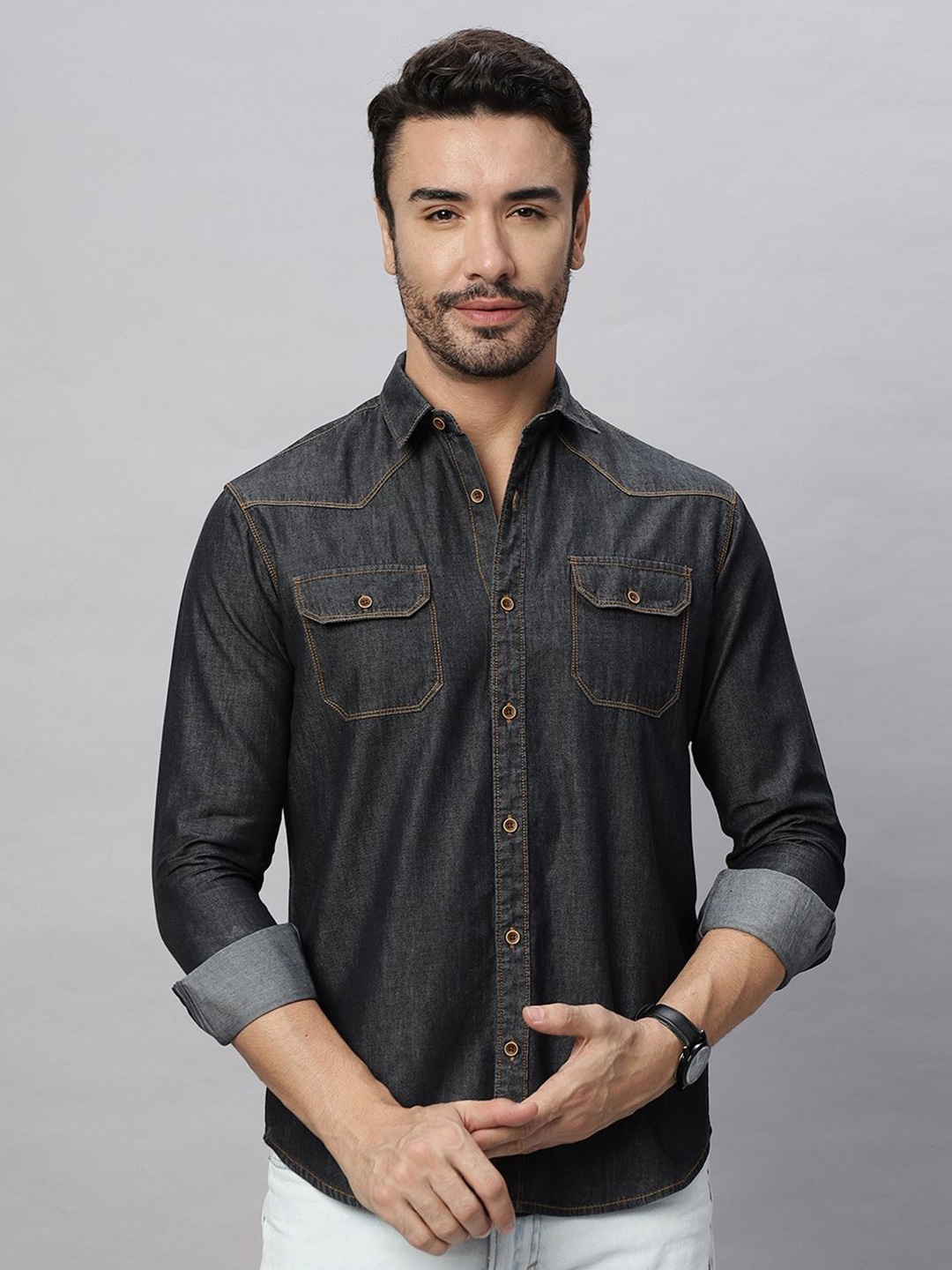 

HJ HASASI Men Relaxed Opaque Casual Shirt, Black