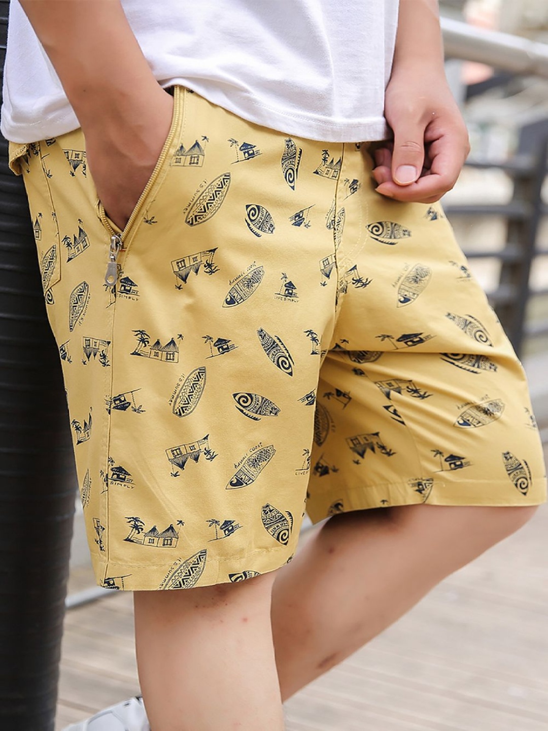 

StyleCast x Revolte Men Printed Regular Fit Mid-Rise Cotton Shorts, Yellow