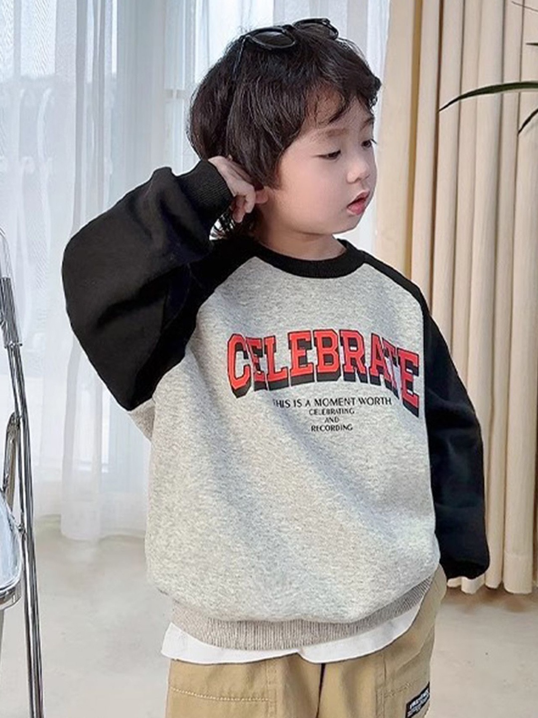 

LULU & SKY Boys Typography Printed Pure Cotton Sweatshirt, Grey