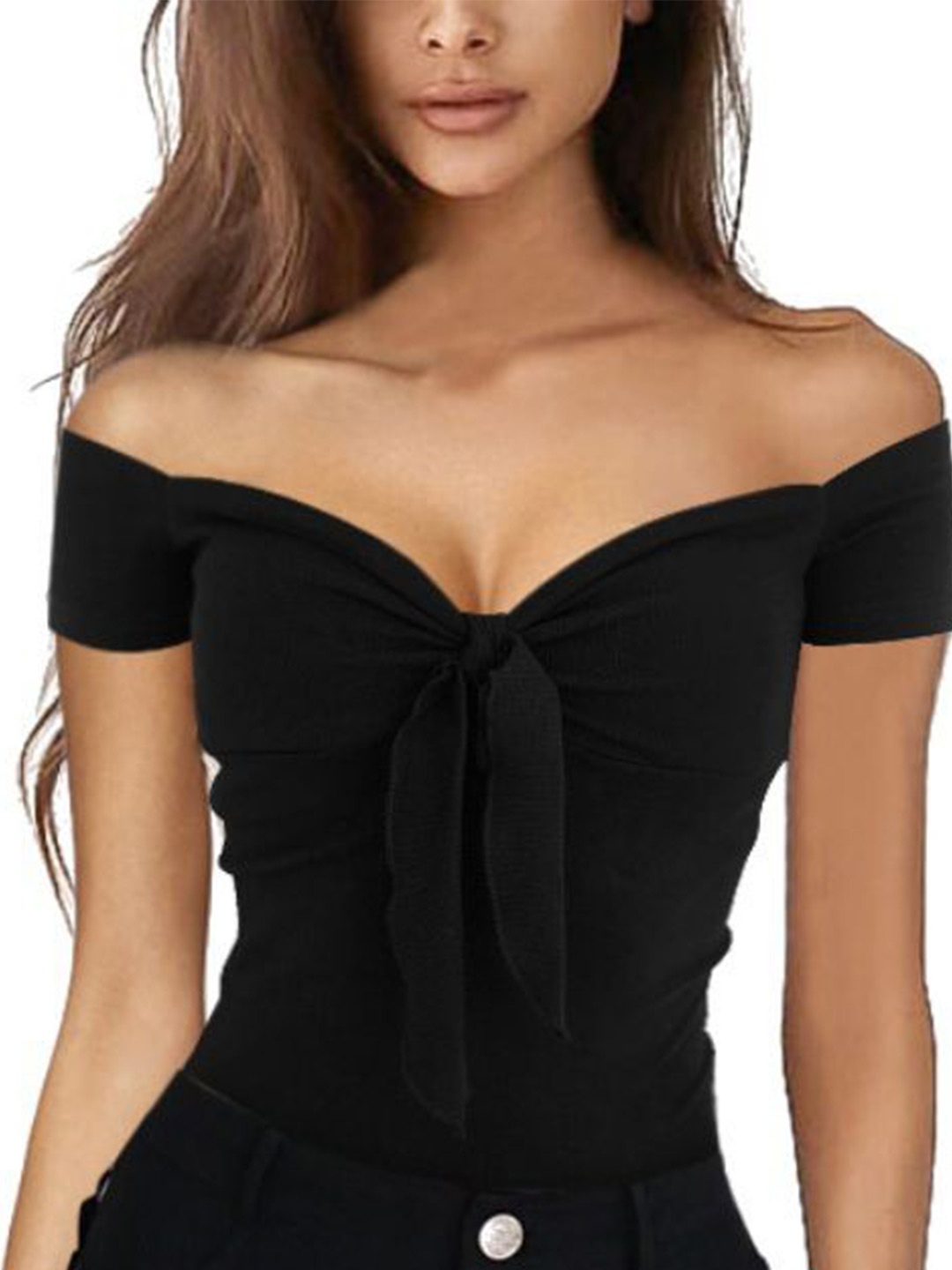 

StyleCast Women Off-Shoulder Twisted Cotton Top, Black