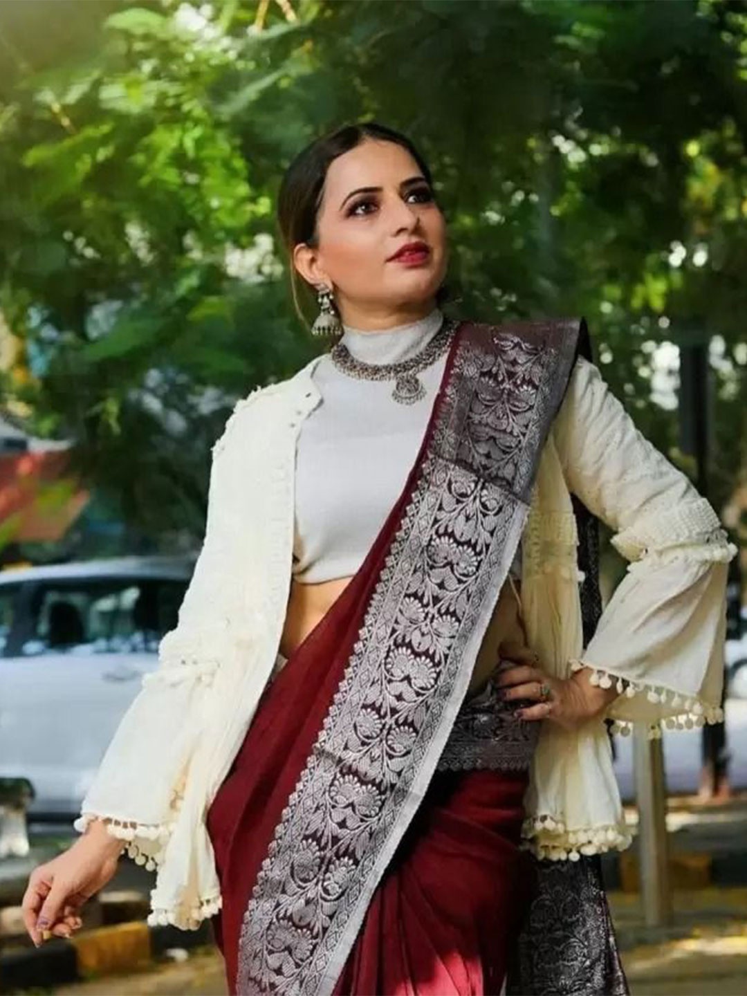 

SAADHVI Woven Design Zari Pure Silk Saree, Maroon
