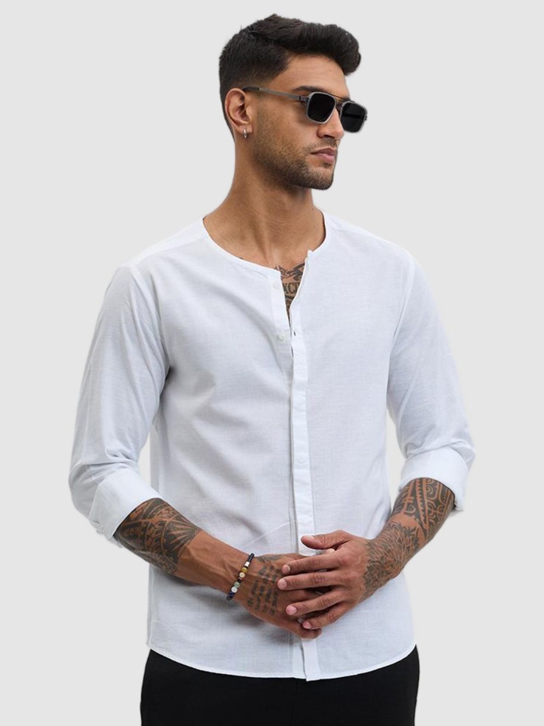 

Snitch Men Smart Slim Fit Solid Pure Cotton Casual Shirt, White