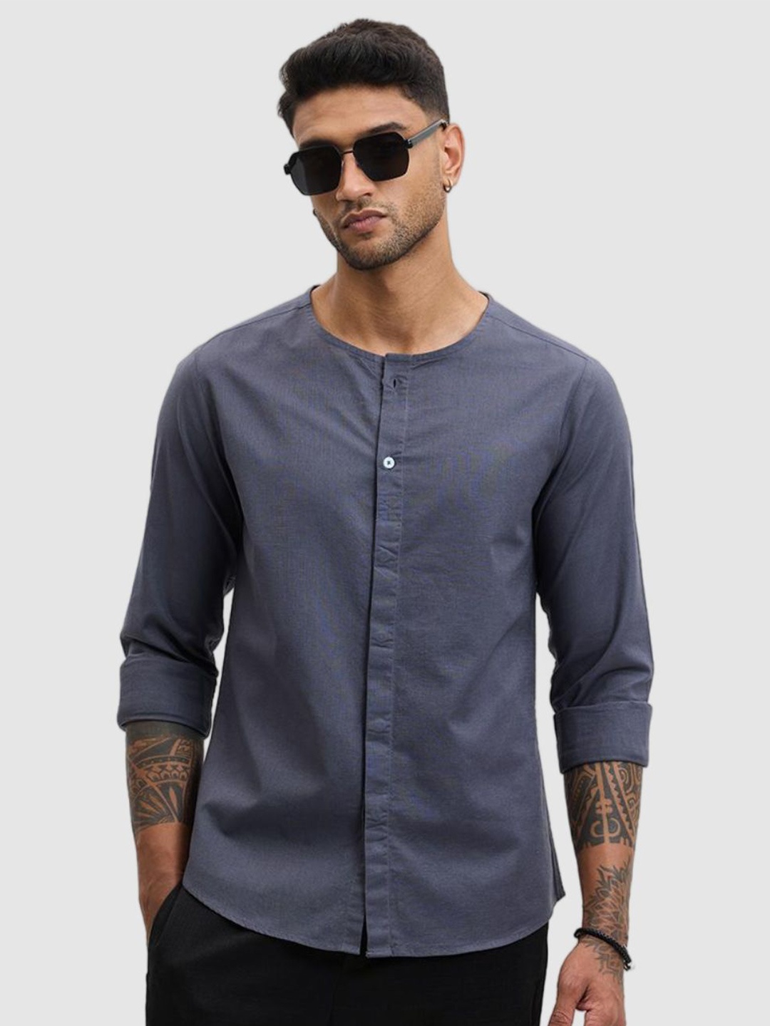 

Snitch Men Smart Slim Fit Solid Pure Cotton Casual Shirt, Grey