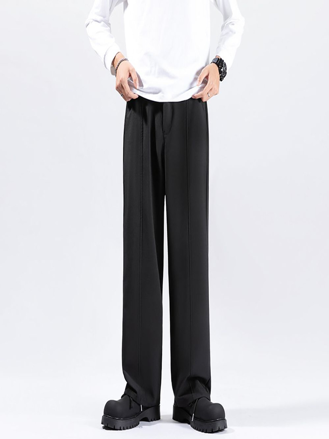 

StyleCast x Revolte Men Straight Fit Mid-Rise Trousers, Black