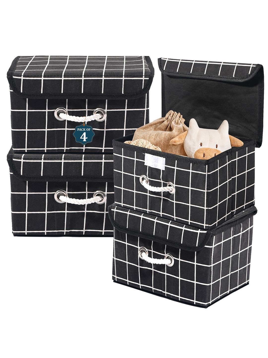 

Kuber Industries Black & White 4 Pieces Printed Cotton Foldable Drawer Organisers