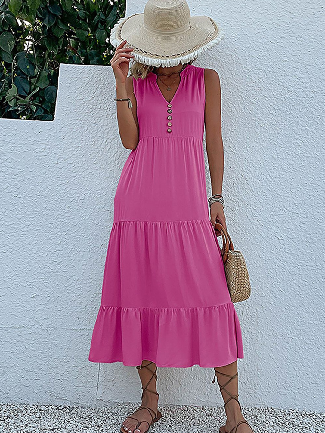 

StyleCast x Revolte Women Mandarin Collar A-Line Midi Dress, Rose