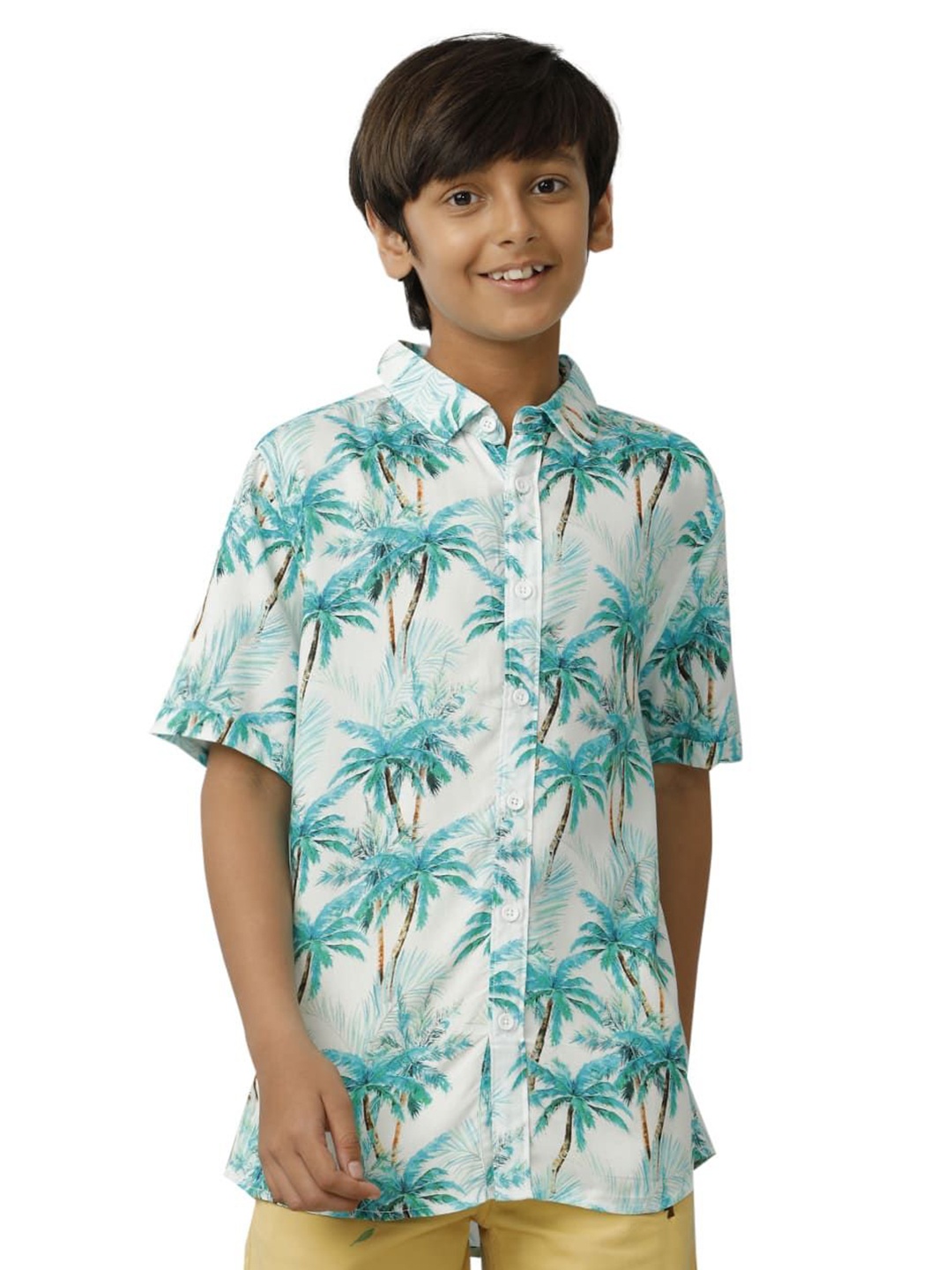 

UNDER FOURTEEN ONLY Boys Spread Collar Floral Printed Casual Shirt, Off white