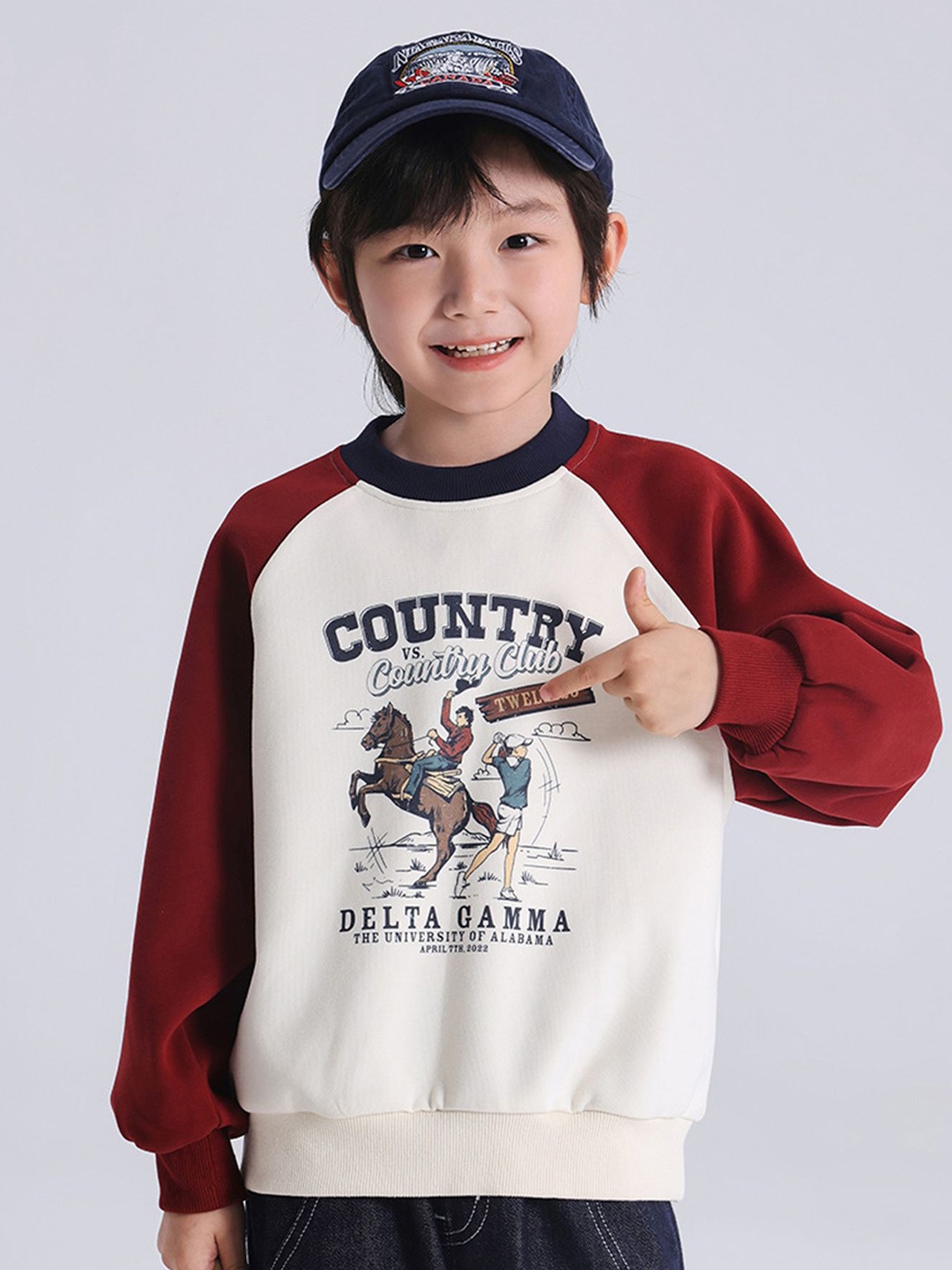 

LULU & SKY Boys Cotton Printed Pullover Sweatshirt, Red