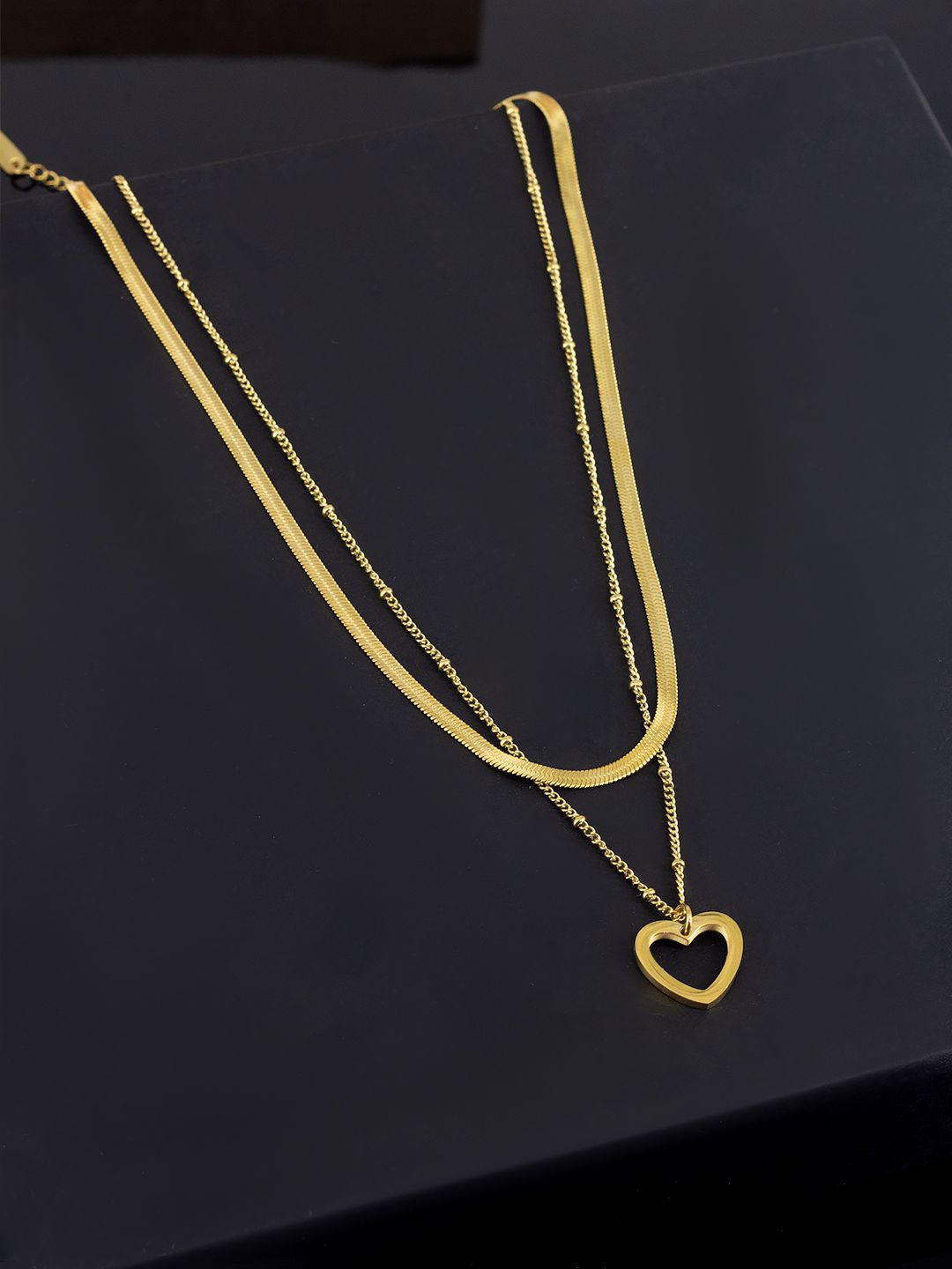 

PRIVIU Gold-Plated Double Layered Stainless Steel Heart Shaped Necklace