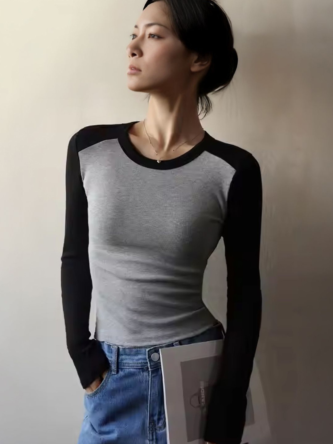 

StyleCast Women Colourblocked Cotton Sweatshirt, Grey