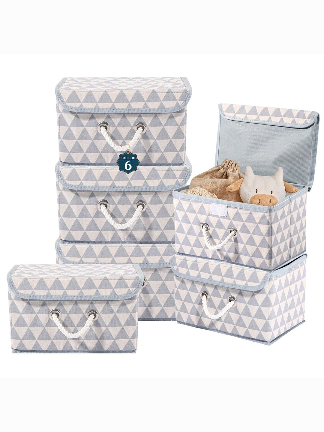 

Kuber Industries Grey & White 6 Pieces Printed Cotton Foldable Drawer Organisers