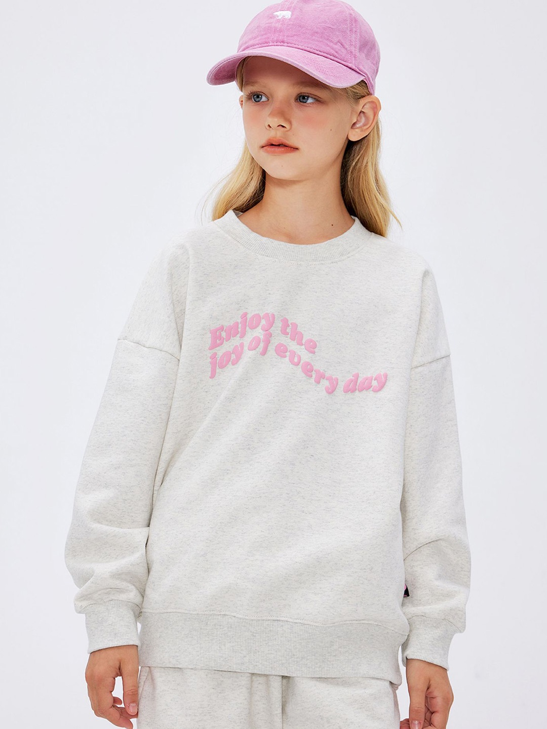 

LULU & SKY Girls Typographic Printed Loose Sweatshirt, Grey