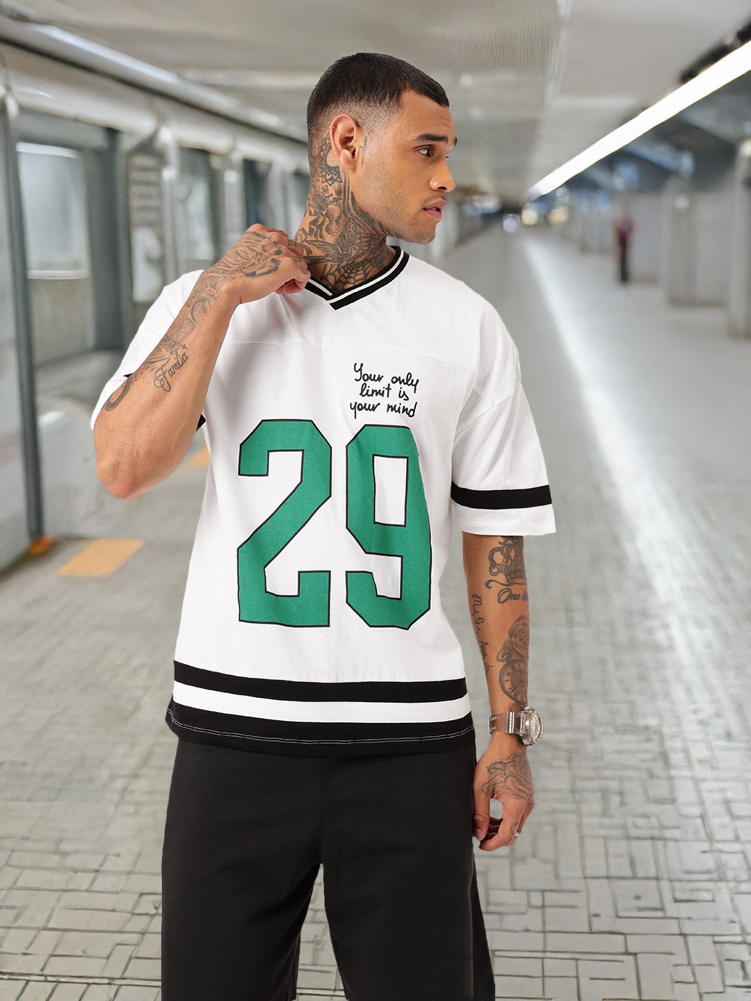 

Kook N Keech Sporty Varsity Printed V-Neck Relaxed Fit T-shirt, White