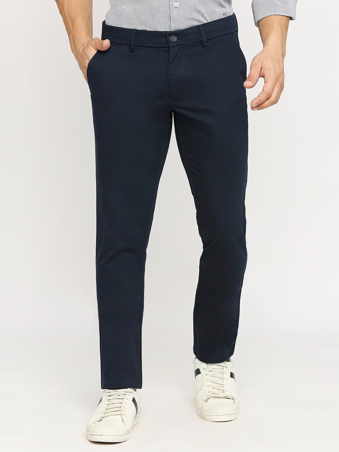 

Basics Men Tapered Fit Cotton Formal Trouser, Navy blue