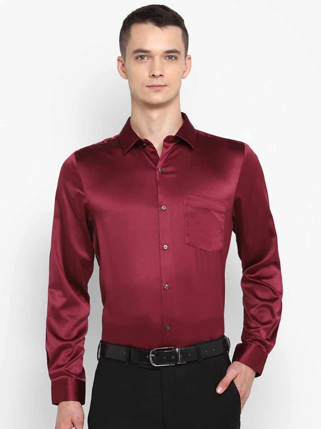 

Turtle Men Classic Slim Fit Spread Collar Solid Satin Formal Shirt, Pink
