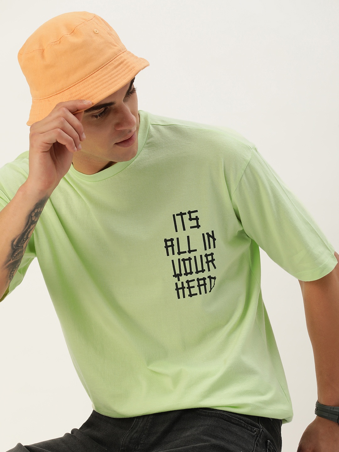 

Kook N Keech Typography Printed Drop-Shoulder Sleeves Pure Cotton Oversize T-shirt, Green
