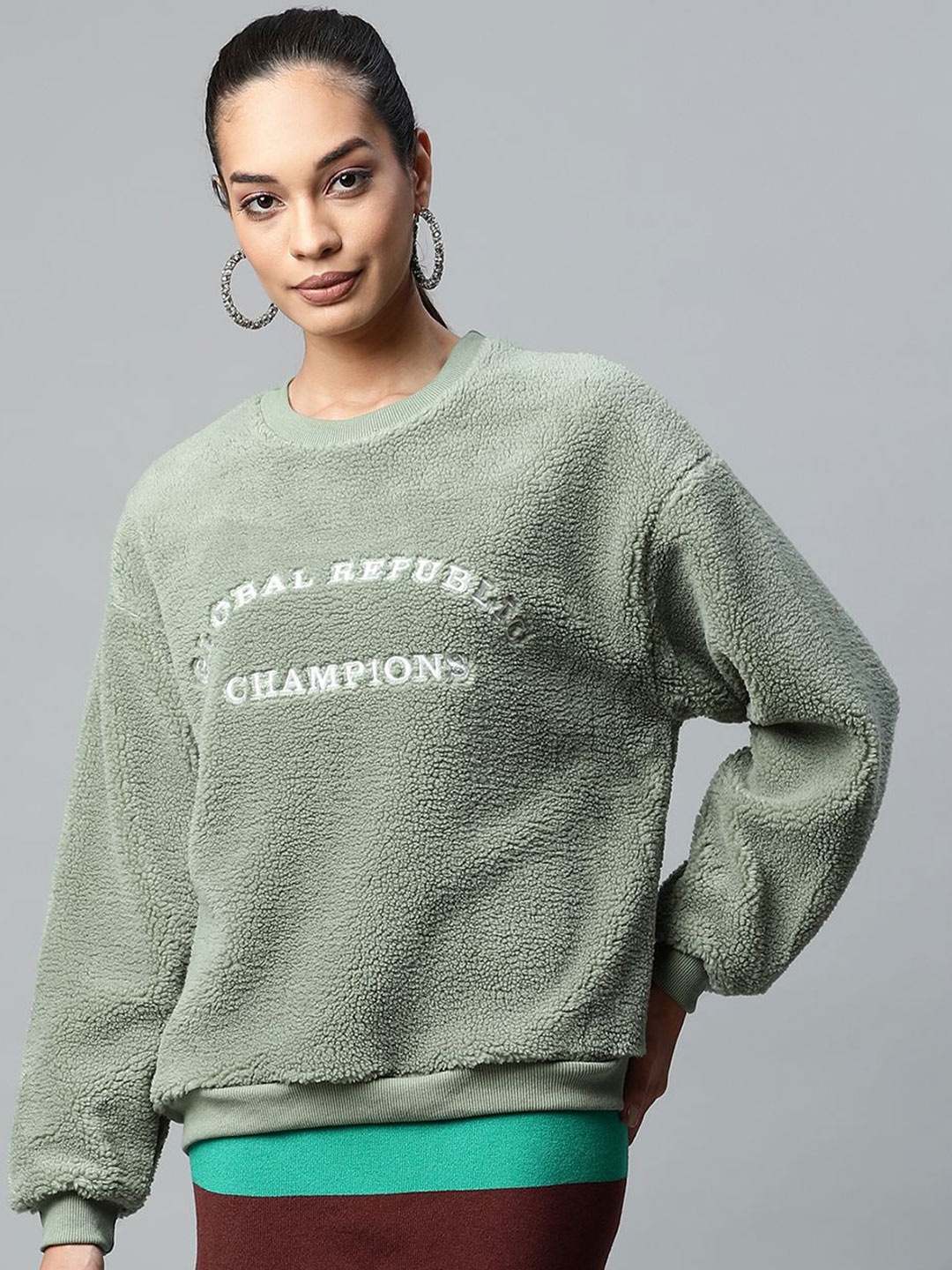 

Global Republic Women Round Neck Sweatshirt, Green