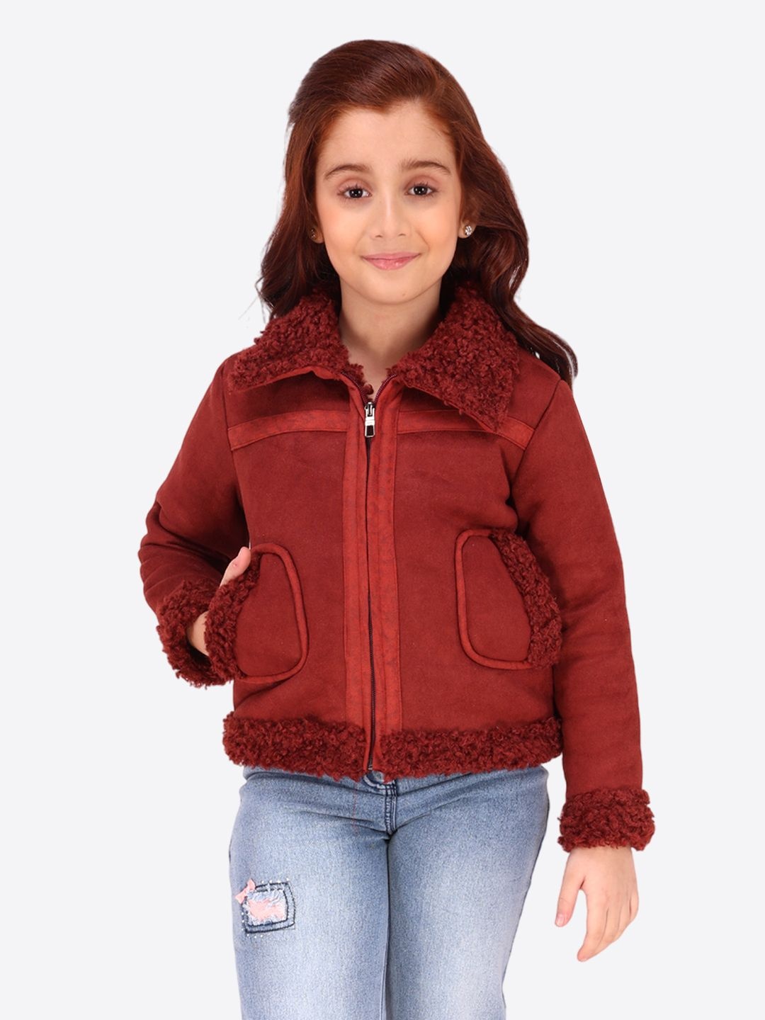

CUTECUMBER Girls Spread Collar Solid Fleece Casual Tailored Jacket, Rust