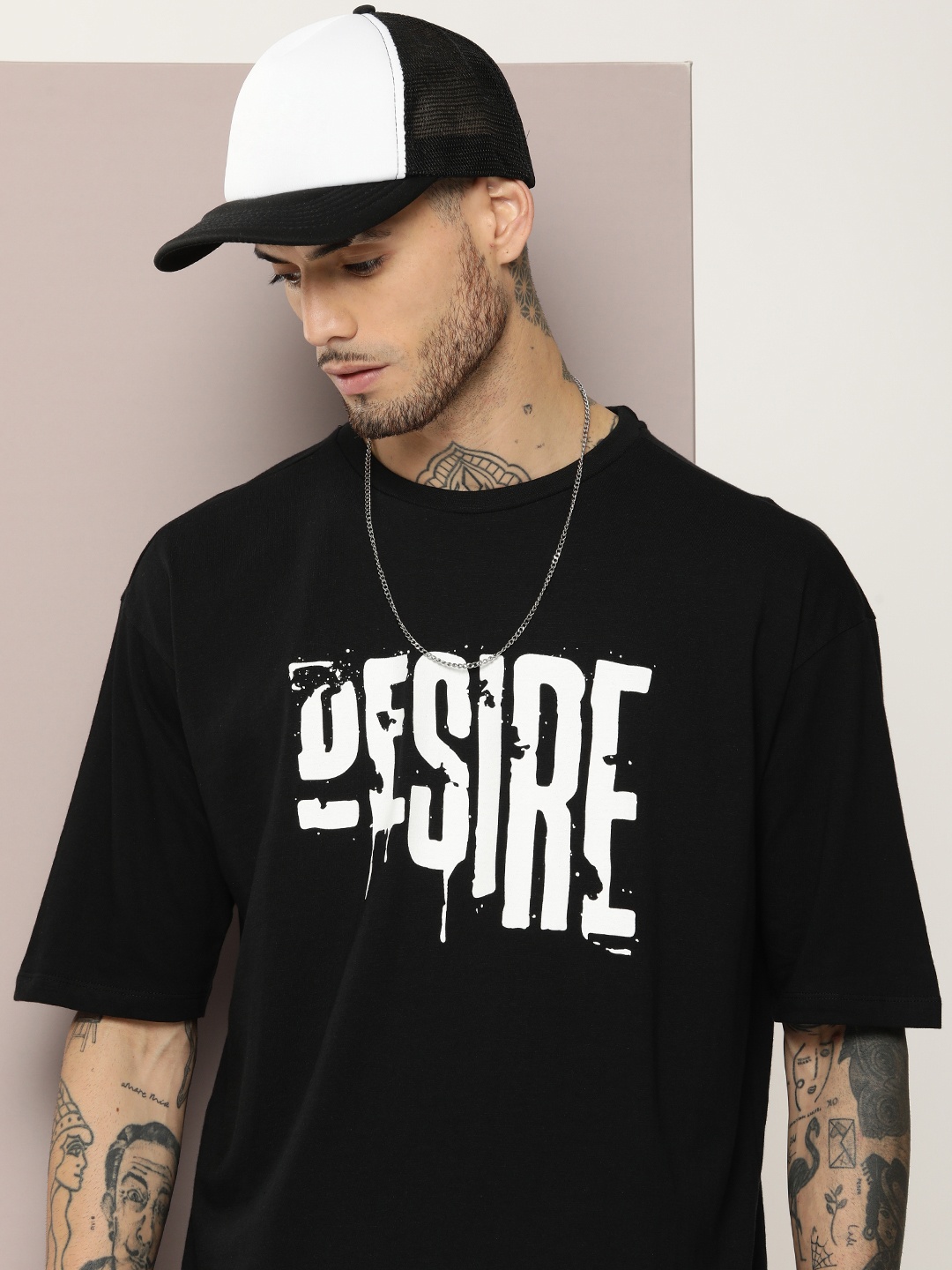 

Kook N Keech Typography Printed Drop-Shoulder Sleeves Pure Cotton Oversized T-shirt, Black