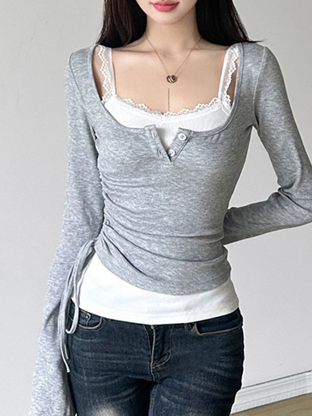 

LULU & SKY Women Sweetheart Neck Fitted Top, Grey