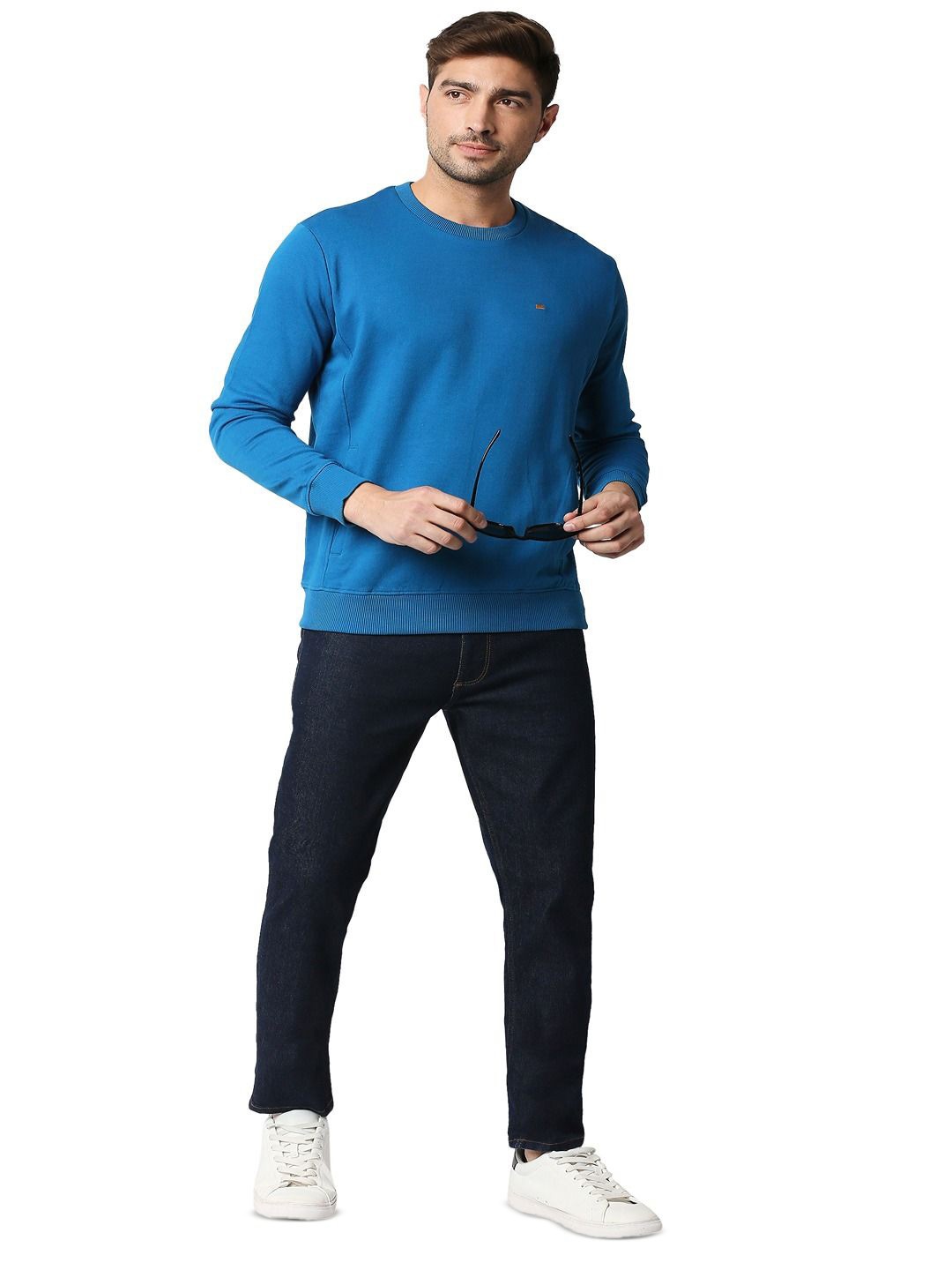 

Basics Men Round Neck Cotton Pullover, Blue