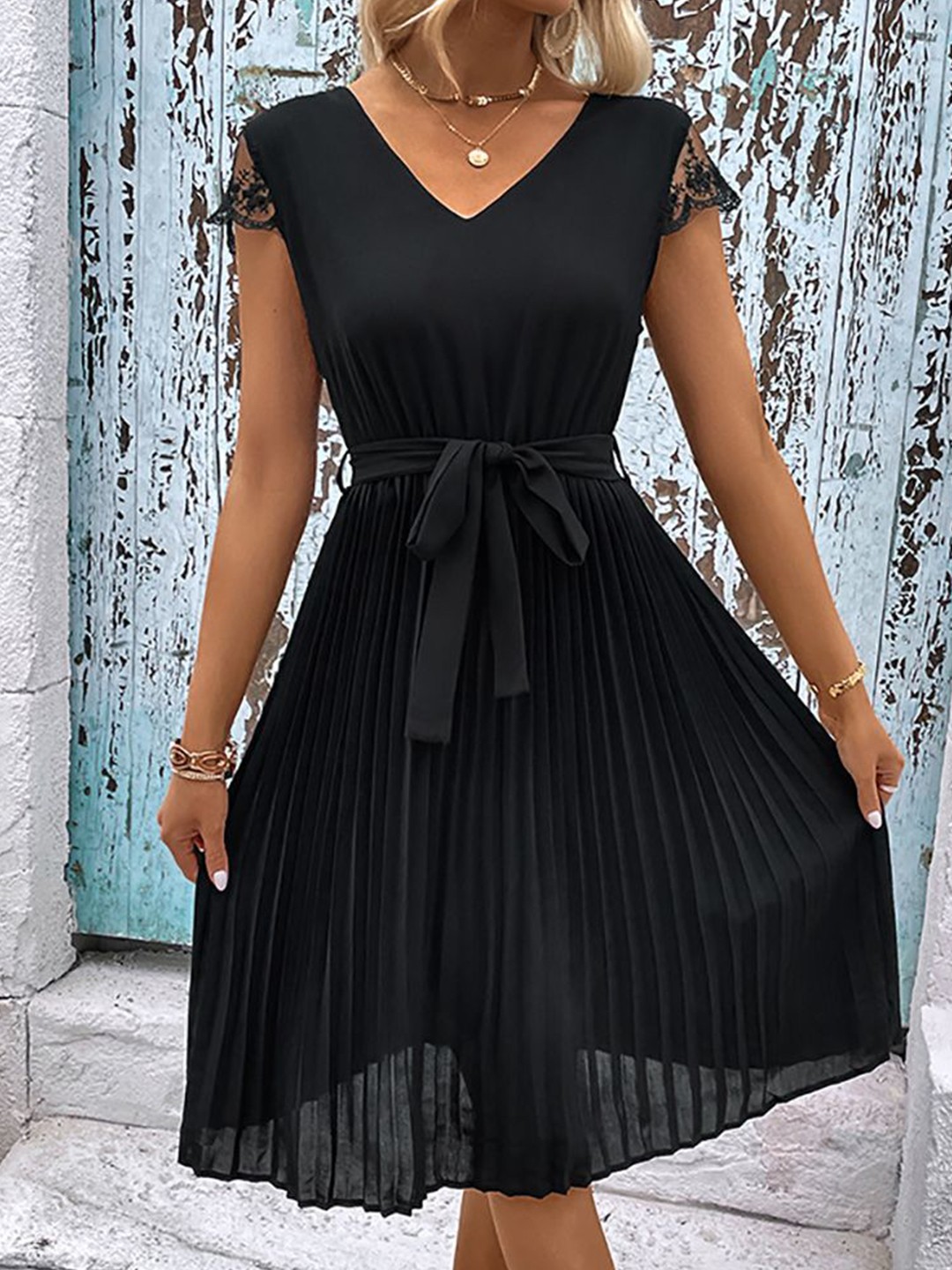 

StyleCast x Revolte Women Cap Sleeves Fit - Flare Dress, Black