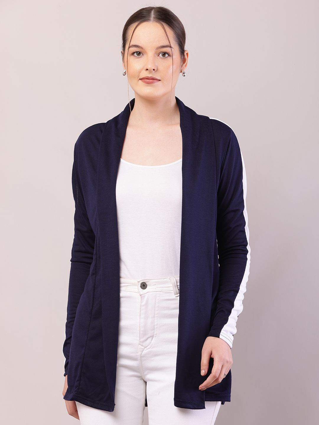 

RiseMax Colourblocked Longline Open Front Shrug, Navy blue