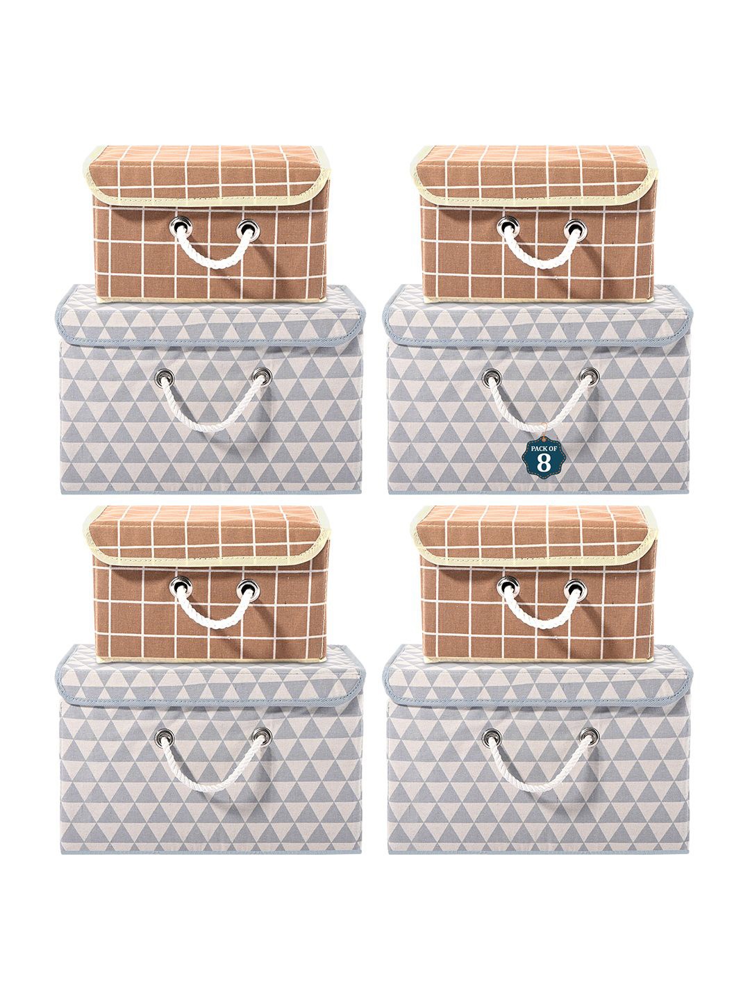 

Kuber Industries Grey Set of 8 Reusable Drawer Organiser Printed Storage Basket