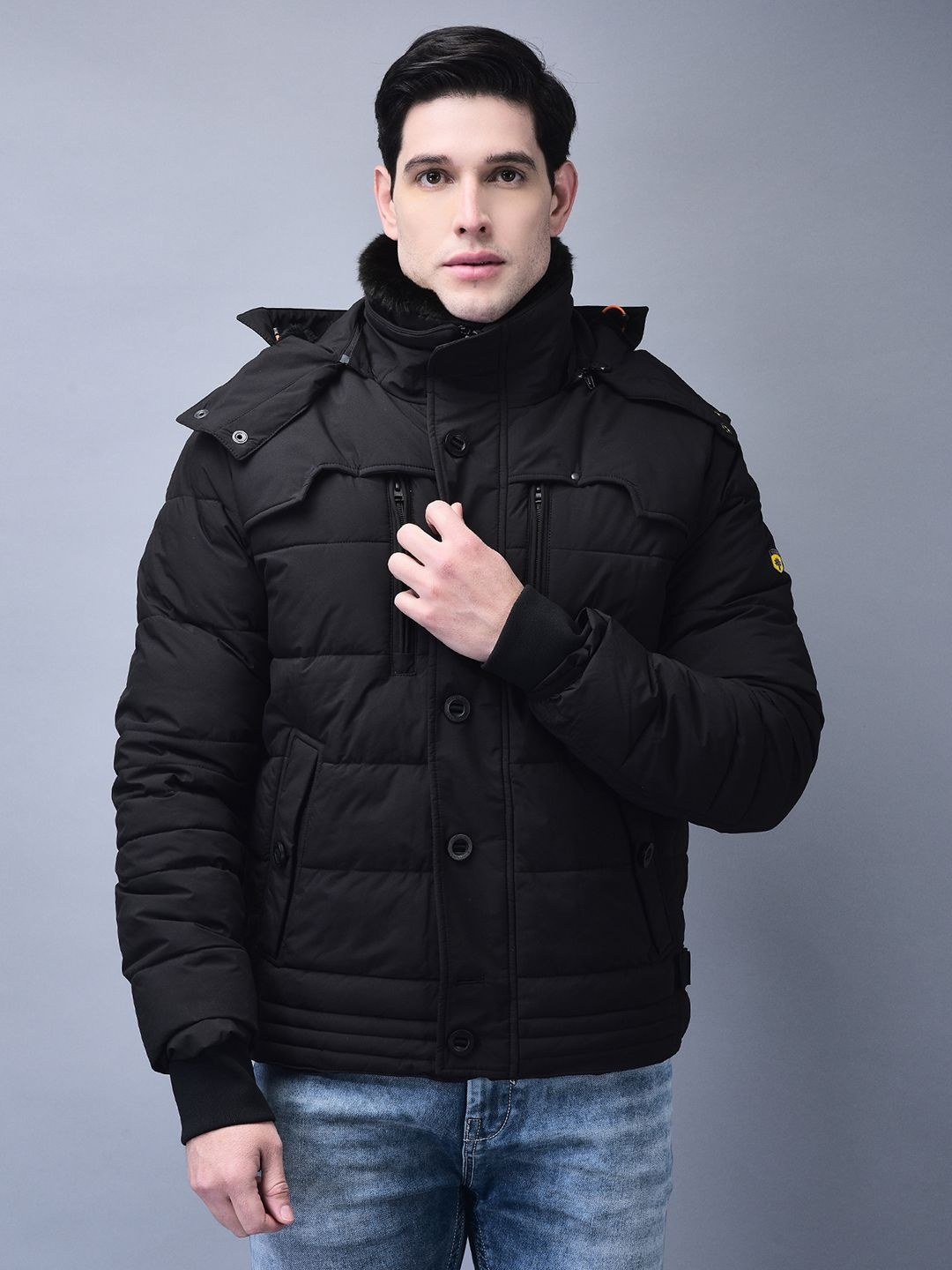 

Woodland Men Hooded Solid Casual Padded Jacket, Black