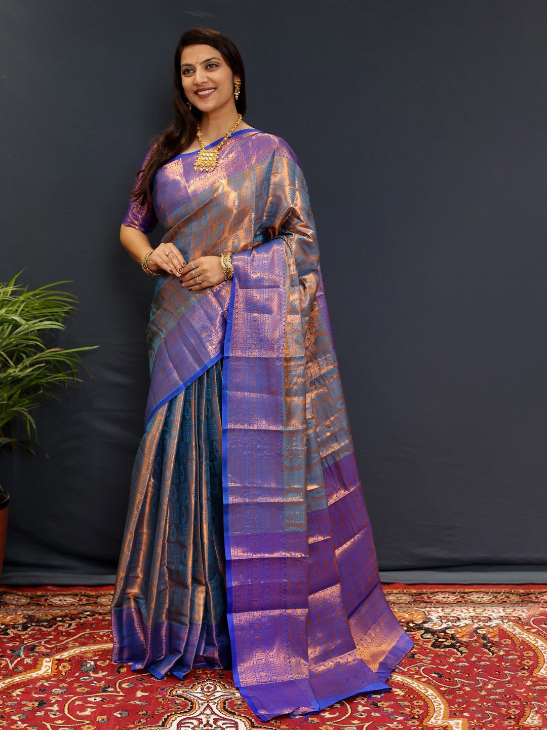 

yourwish Woven Design Zari Kanjeevaram Saree, Blue