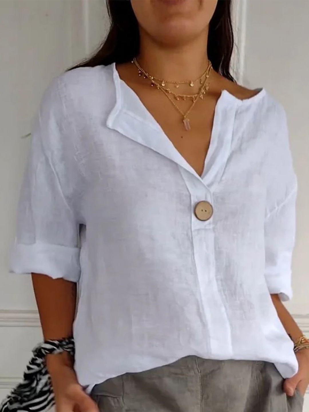 

StyleCast Mandarin Collar Top, White