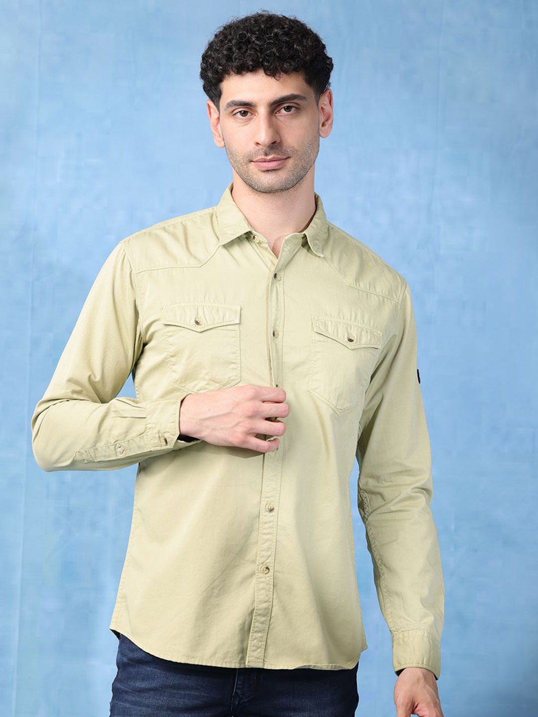 

RIGS AND RAGS Men Classic Fit Spread Collar Solid Cotton Casual Shirt, Sea green