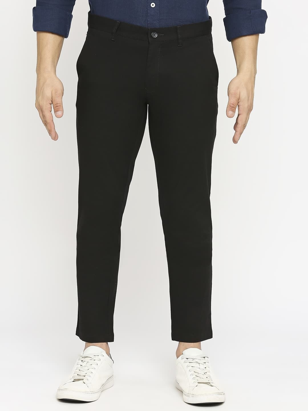 

Basics Men Tapered Fit Mid-Rise Cotton Trousers, Black
