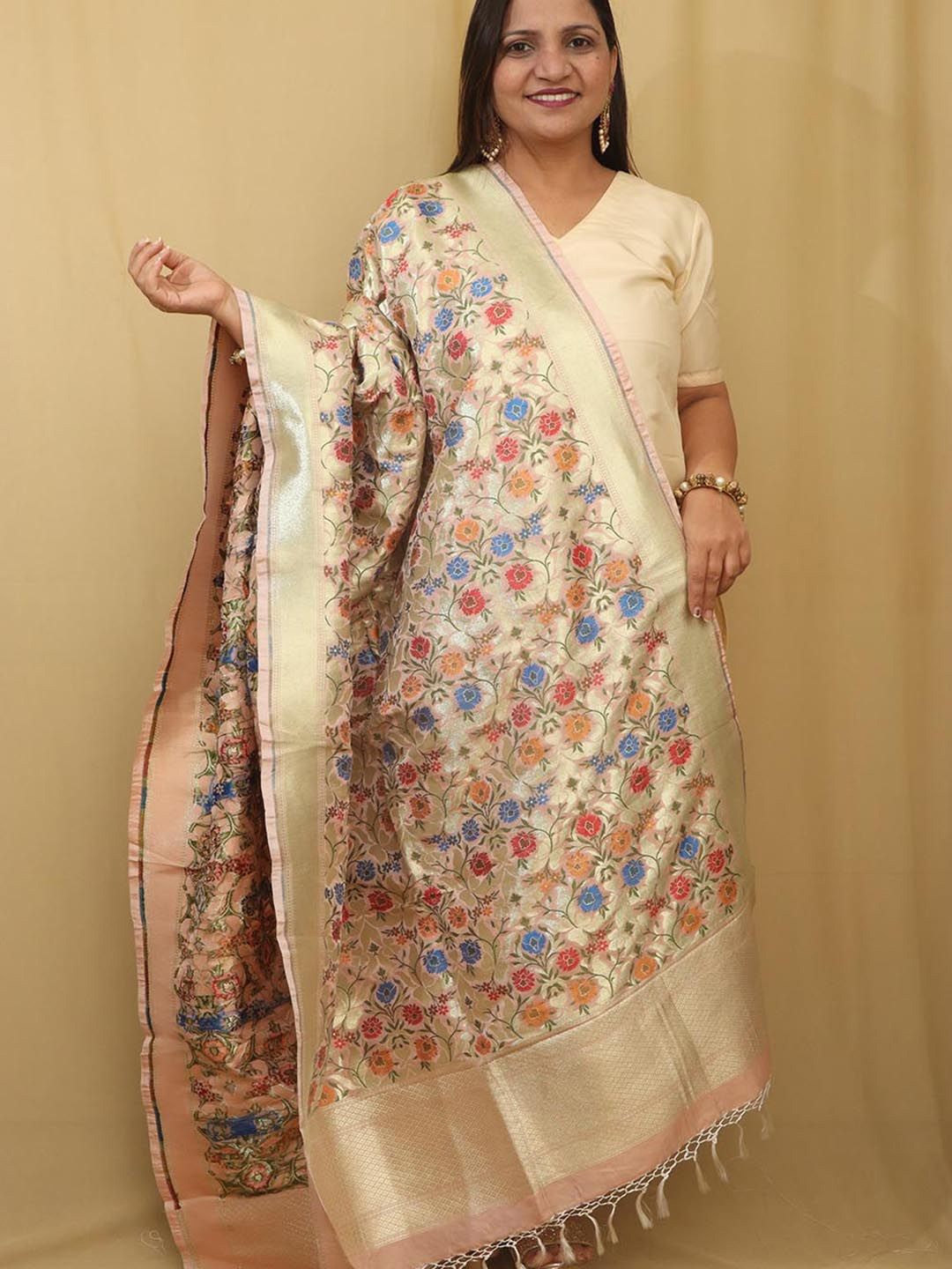 

Luxurionworld Floral Woven Design Dupatta, Pink